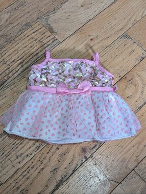 EUC  Sequin & Tulle Heart Dress with Bow Build A Bear *N6